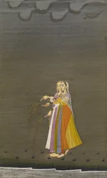 Two Nautch Girls with Sparklers by a Stream on the Night of the Diwali Festival, Bikaner style